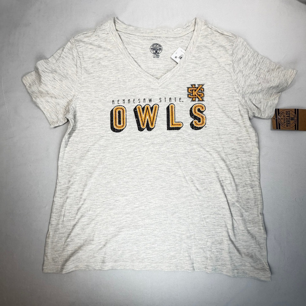Rivalry Threads Kennesaw State Owls T-Shirt V-Neck Graphic Heather Grey Large